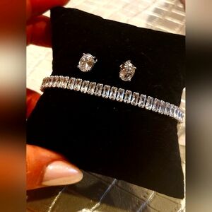 New Design Sparkling Ice Cubic Zirconia Braslet and Stud Earrings. ,925 Sterling